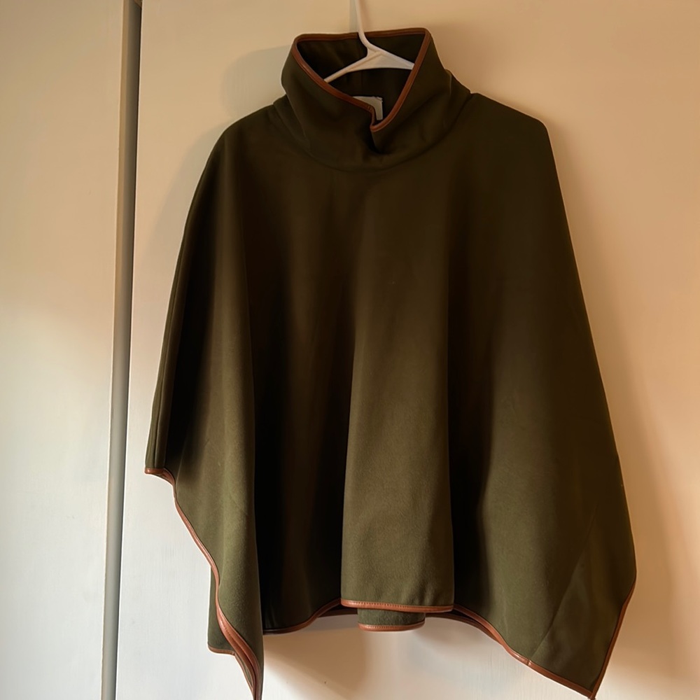 Green Leather Trim Funnel Neck Poncho Tuckernuck
